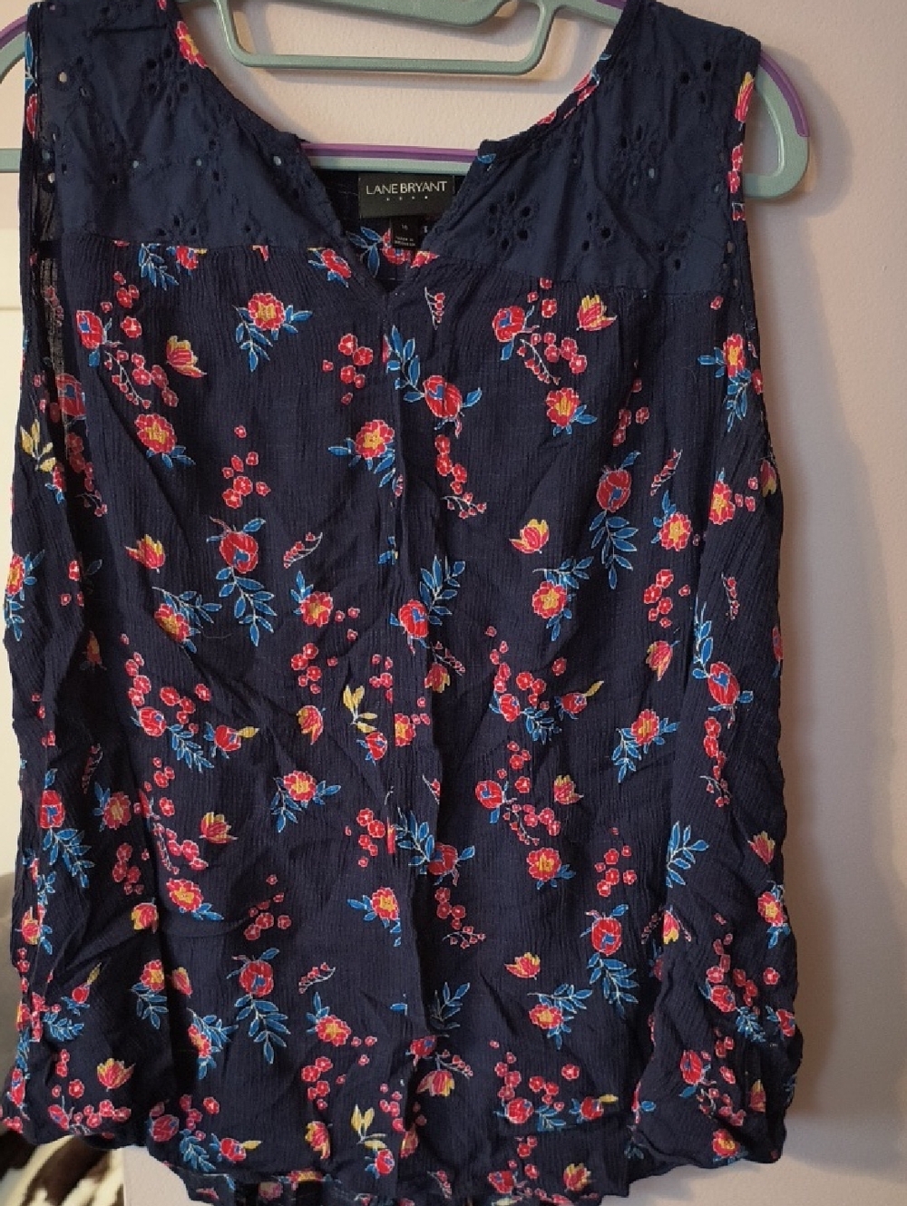 Lane Bryant Navy Floral Eyelet Sleeveless Top